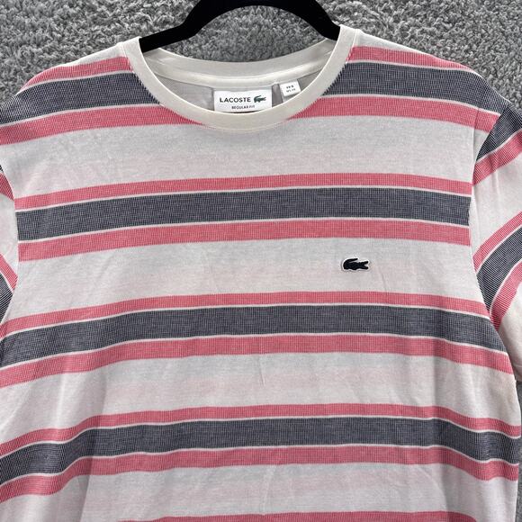 Lacoste T-Shirt Men’s XL Striped Regular Fit Crew Neck Cotton Made in Morocco - Picture 2 of 10